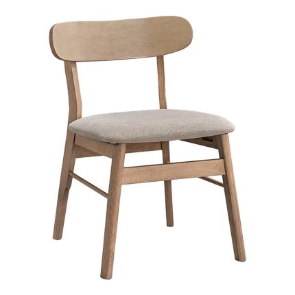 Sedia Cairo Pakoworld in legno di caucciù naturale con seduta in tessuto beige, vista frontale su fondo bianco