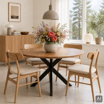 Sedia Cairo Pakoworld naturale e beige ambientata in una sala da pranzo contemporanea — immagine ambientata generata con AI