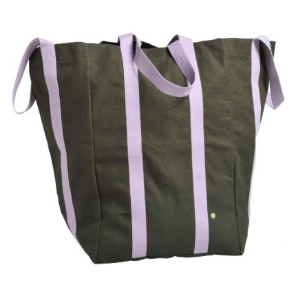 Campione del colore Kale della Borsa Maxi Poppins: tela di cotone verde oliva con manici lilla.