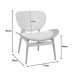 Disegno quotato della poltrona Udalle: larghezza 77 cm, profondità 70 cm, altezza totale 81 cm, altezza della seduta 44 cm e schienale di 37 cm