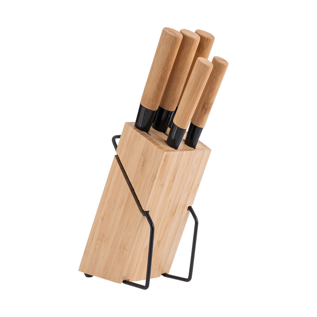 Set 5 coltelli da cucina Bamboo Essentials in acciaio inox con ceppo