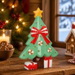 Albero di Natale decorativo in ceramica con fiocco e regali - immagine 2