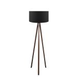 Lampada da terra PWL-1059 a treppiede in legno noce con paralume nero