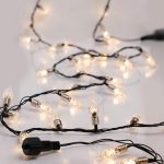 Catena luminosa Line da 10 m con 200 LED vintage bianco caldo su cavo verde, con alimentatore, su fondo bianco