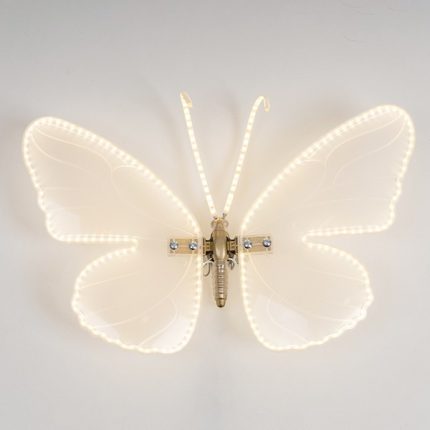 Farfalla luminosa a luce bianco caldo continua, su fondo bianco