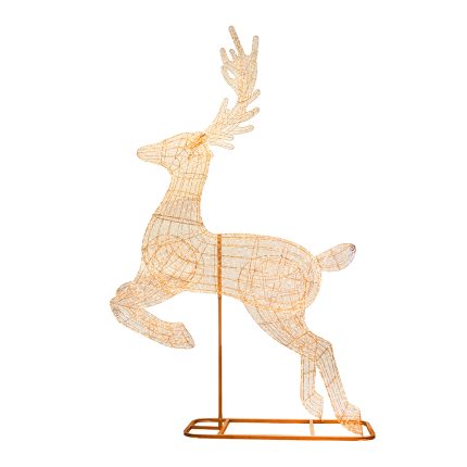 Renna luminosa di Natale alta 337 cm con base, telaio in metallo bronzo e 10000 mini LED bianco caldo, su fondo bianco