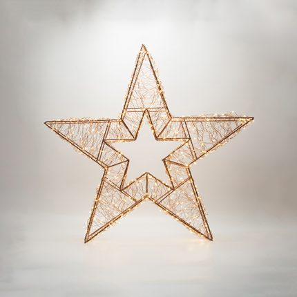 Stella luminosa di Natale in bronzo con timer e mini LED bianco caldo, su fondo bianco