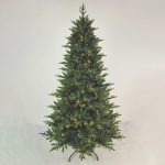 Albero di Natale preilluminato Valia Calda alto 225 cm con luci LED accese a luce calda, su supporto a croce in metallo