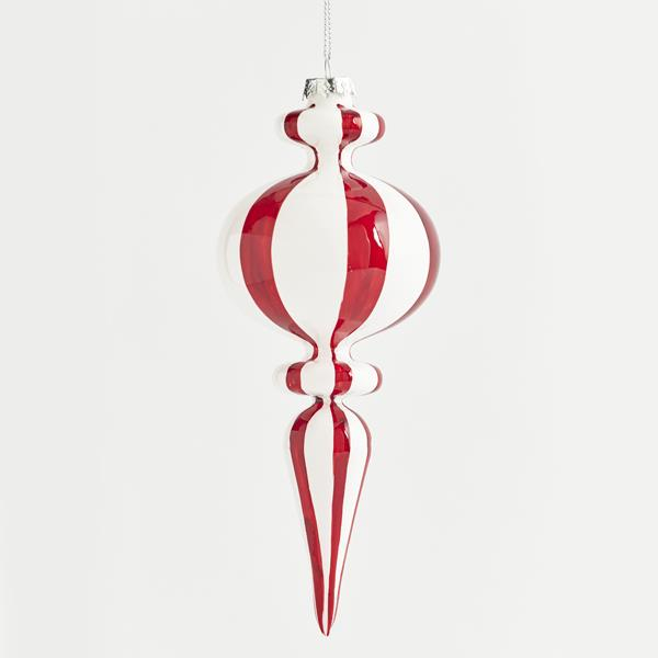 Addobbo di Natale in vetro bianco e rosso alto 21 cm, fotografia su fondo bianco