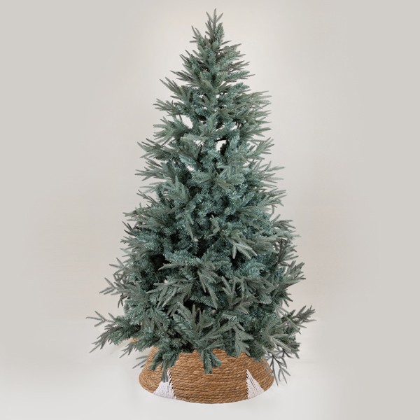 Copribase per albero di Natale in paglia con dettagli bianchi, fotografia del produttore: gli altri oggetti eventualmente presenti nella scena non sono compresi