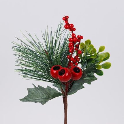 Pick natalizio con aghi di pino e bacche 25 cm, fotografia del produttore: gli altri oggetti eventualmente presenti nella scena non sono compresi