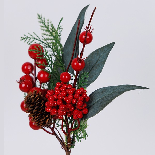 Pick natalizio con bacche grandi e piccole e pigna 29 cm, fotografia del produttore: gli altri oggetti eventualmente presenti nella scena non sono compresi