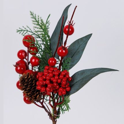 Pick natalizio con bacche grandi e piccole e pigna 29 cm, fotografia del produttore: gli altri oggetti eventualmente presenti nella scena non sono compresi