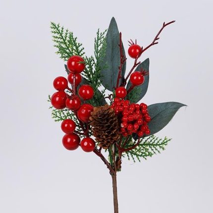 Pick natalizio con bacche grandi e piccole e pigna 29 cm, fotografia del produttore: gli altri oggetti eventualmente presenti nella scena non sono compresi