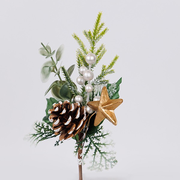 Pick natalizio con bacche bianche e stella oro 26 cm, fotografia del produttore: gli altri oggetti eventualmente presenti nella scena non sono compresi