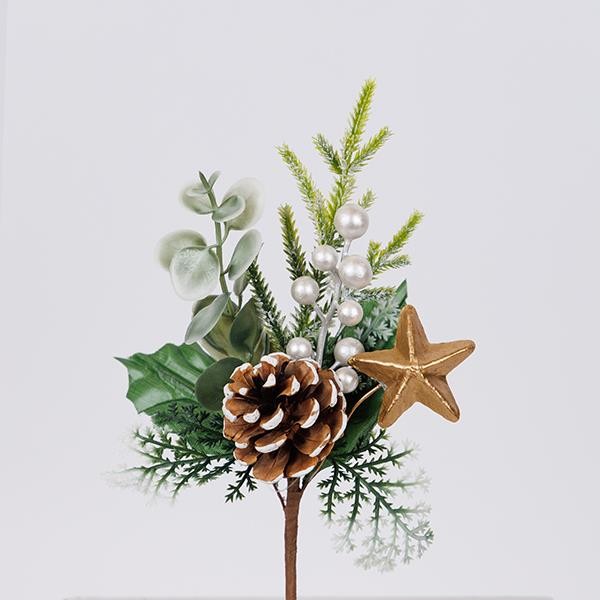Pick natalizio con bacche bianche e stella oro 26 cm, fotografia del produttore: gli altri oggetti eventualmente presenti nella scena non sono compresi