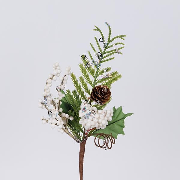 Pick natalizio con bacche bianche e rametti 26 cm, fotografia del produttore: gli altri oggetti eventualmente presenti nella scena non sono compresi