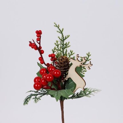 Pick natalizio con bacche rosse e cervo 25 cm, fotografia del produttore: gli altri oggetti eventualmente presenti nella scena non sono compresi