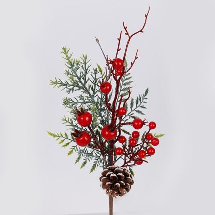 Ramo natalizio con bacche, pigna e abete 46 cm, fotografia del produttore: gli altri oggetti eventualmente presenti nella scena non sono compresi