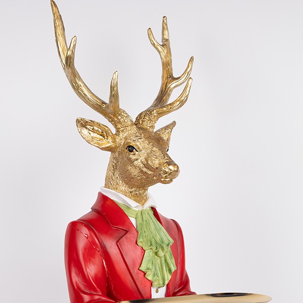 Renna decorativa rossa con vassoio in polyresina 99 cm, fotografia del produttore: gli altri oggetti eventualmente presenti nella scena non sono compresi