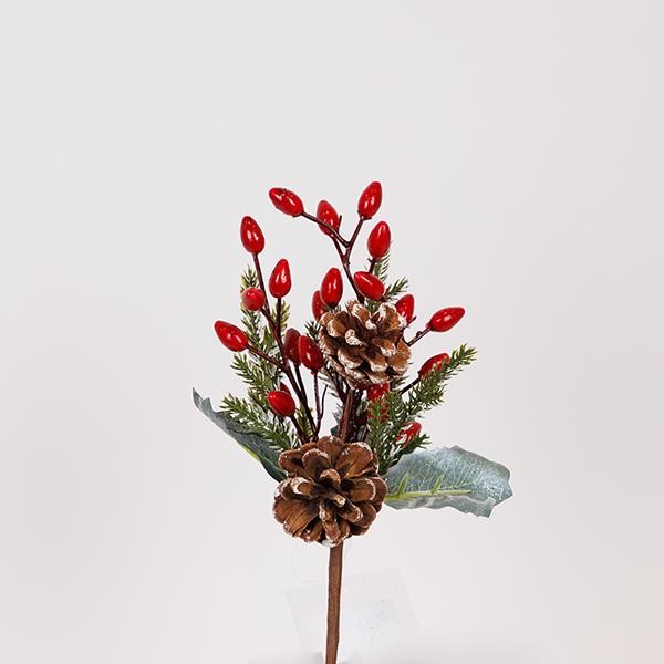 Pick natalizio con mirtilli rossi e pigne 20 cm, fotografia del produttore: gli altri oggetti eventualmente presenti nella scena non sono compresi