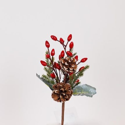 Pick natalizio con mirtilli rossi e pigne 20 cm, fotografia del produttore: gli altri oggetti eventualmente presenti nella scena non sono compresi
