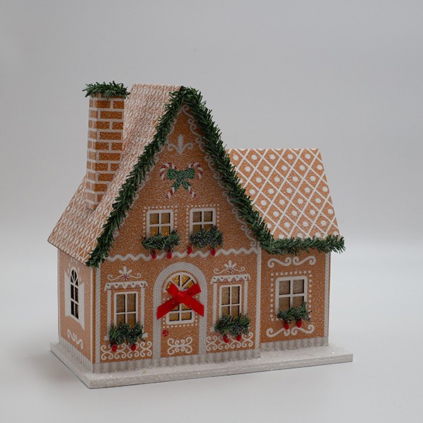 Casetta di Natale luminosa in carta beige 20,5 cm, fotografia del produttore: gli altri oggetti eventualmente presenti nella scena non sono compresi