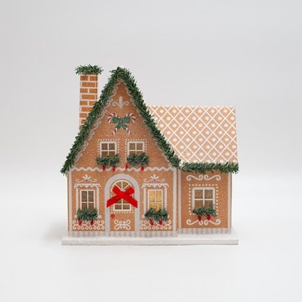 Casetta di Natale luminosa in carta beige 20,5 cm, fotografia del produttore: gli altri oggetti eventualmente presenti nella scena non sono compresi