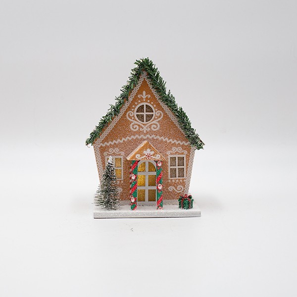 Casetta di Natale luminosa in carta marrone 16 cm, fotografia del produttore: gli altri oggetti eventualmente presenti nella scena non sono compresi