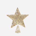 Puntale per albero di Natale con fili oro e stelline iridescenti — 20 × 24,5 cm, fotografia su fondo bianco