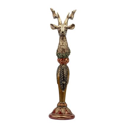 Renna decorativa con base intagliata in polyresina 69,5 cm, fotografia su fondo bianco