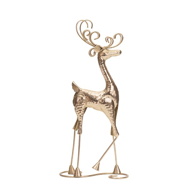 Cervo decorativo oro con base decorata e corna in metallo — 40 cm, fotografia su fondo bianco
