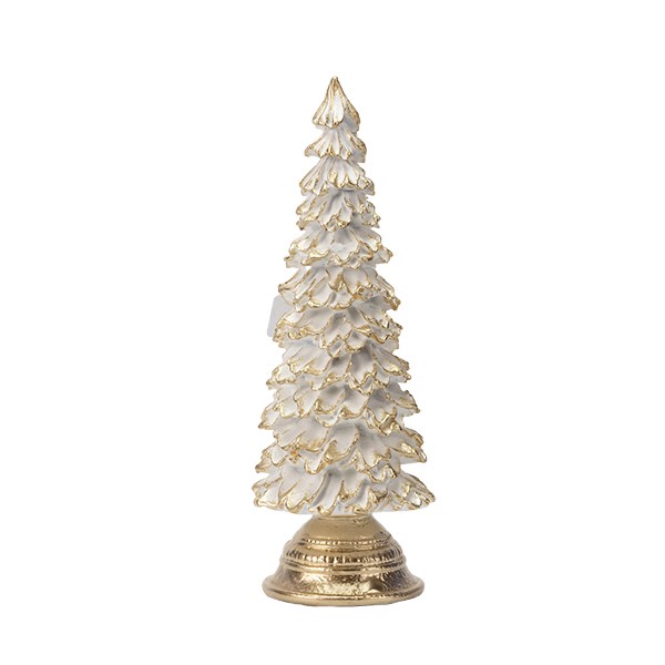 Alberello di Natale in polyresina bianco effetto panna con glitter oro — 22 cm, fotografia su fondo bianco