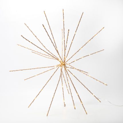 Starburst luminoso di Natale da 50 cm con telaio bronzo glitterato e 168 mini LED bianco caldo, su fondo bianco
