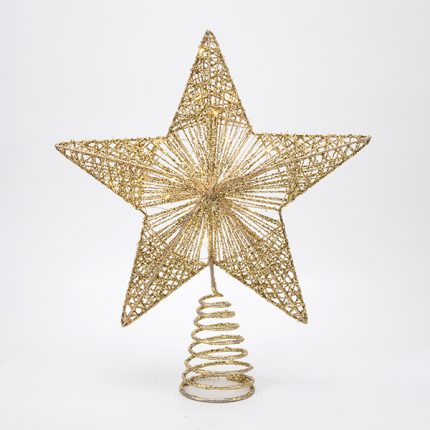 Stella luminosa di Natale oro da appoggio, 26 × 6 × 30 cm, con 20 mini LED bianco caldo, su fondo bianco