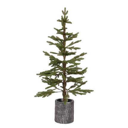 Albero di Natale artificiale verde alto 120 cm con vaso cilindrico grigio effetto corteccia, fotografia del prodotto su fondo bianco