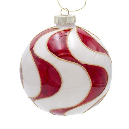 Palline di Natale in vetro stile caramella con spirale rossa — 10 cm, set da 4, fotografia su fondo bianco