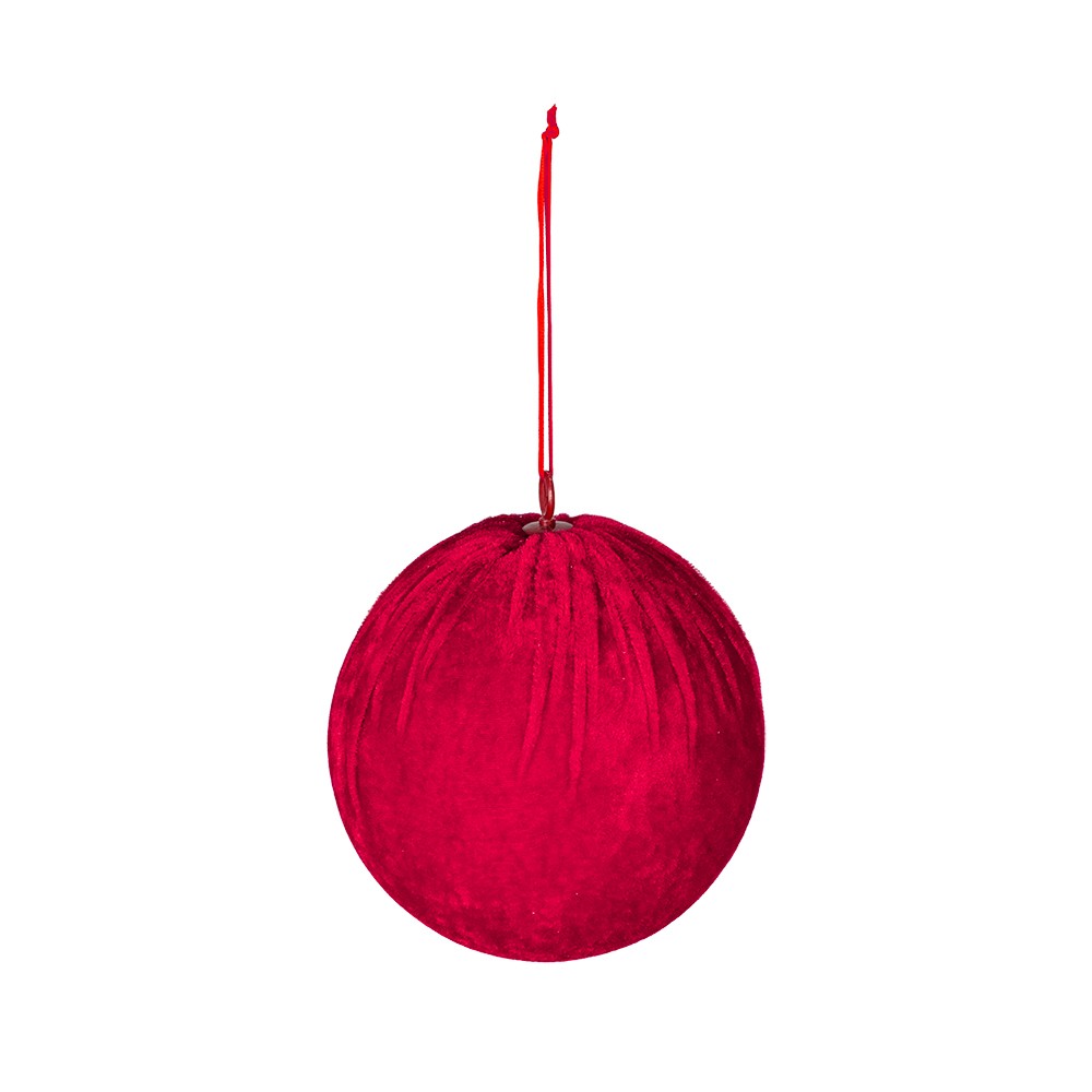 Pallina di Natale in velluto rosso — 15 cm, fotografia su fondo bianco