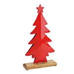 Alberello di Natale in metallo rosso su base in legno di mango, alto 29 cm