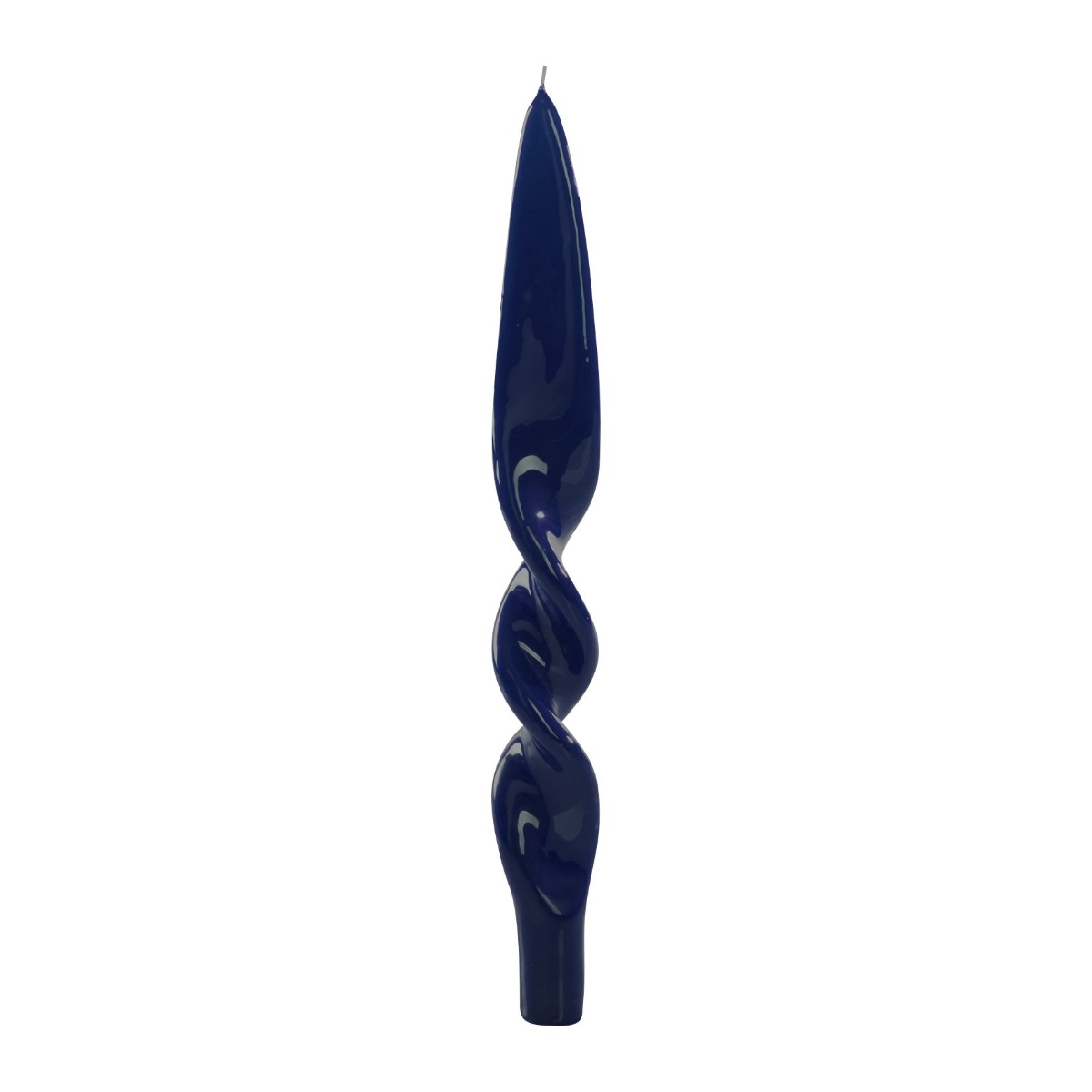Candela tortiglione laccata Denise Ceralacca color blu, alta 28 cm, fotografia su fondo bianco