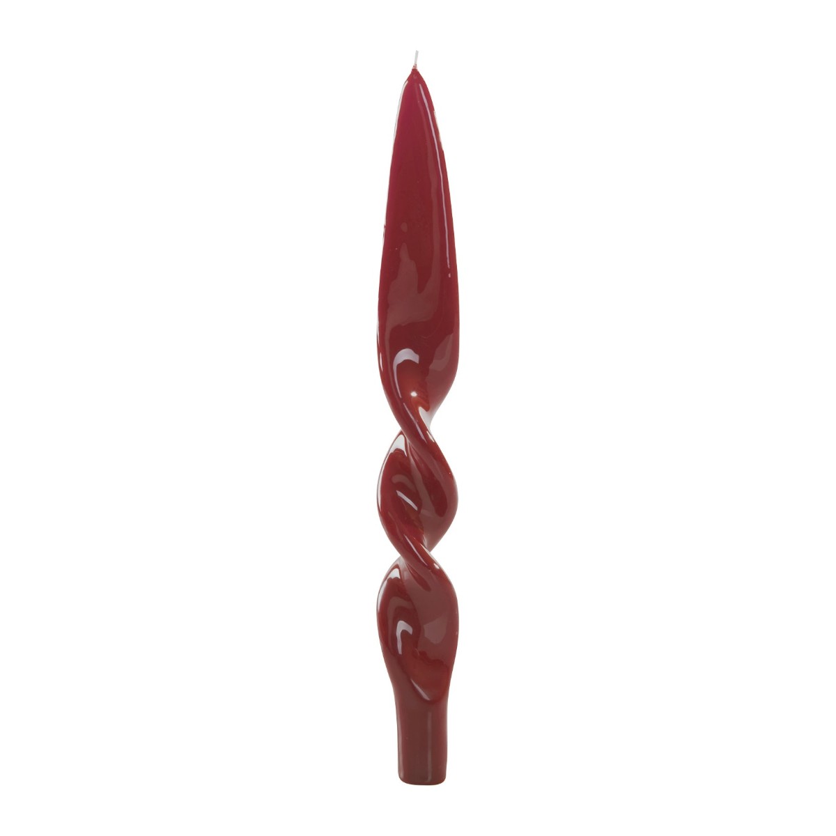 Candela tortiglione laccata Denise Ceralacca color bordeaux, alta 28 cm, fotografia su fondo bianco