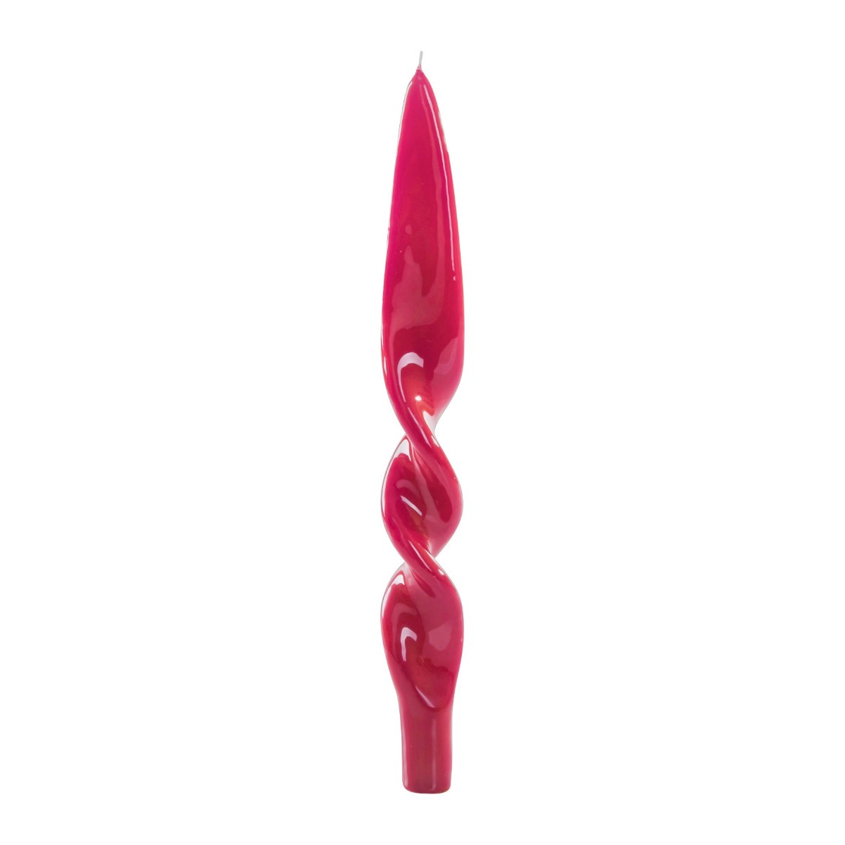 Candela tortiglione laccata Denise Ceralacca color magenta, alta 28 cm, fotografia su fondo bianco