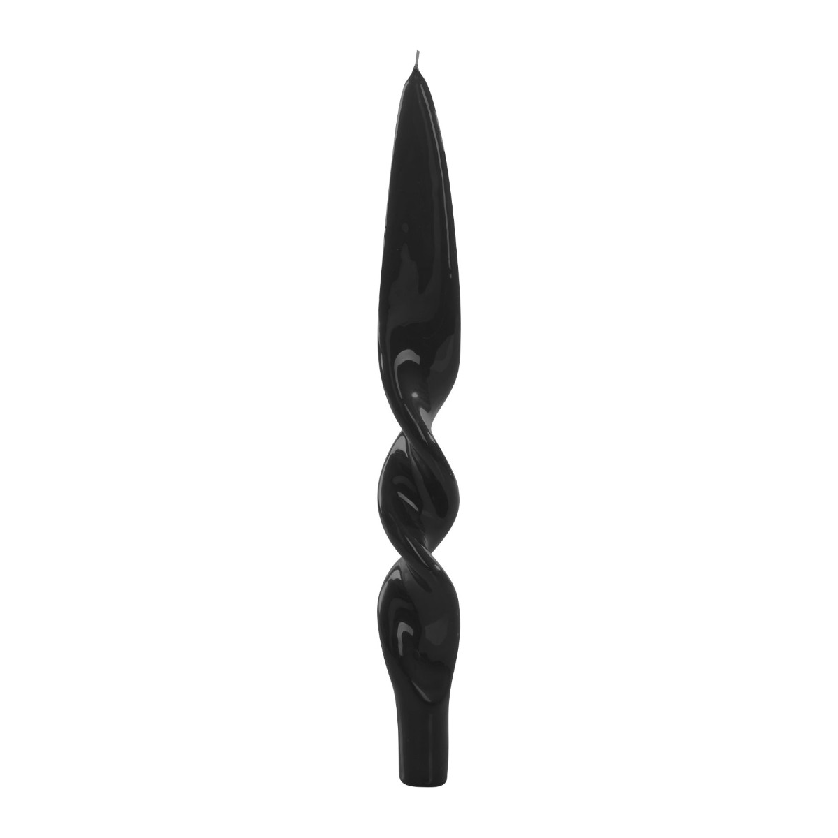 Candela tortiglione laccata Denise Ceralacca color nero, alta 28 cm, fotografia su fondo bianco