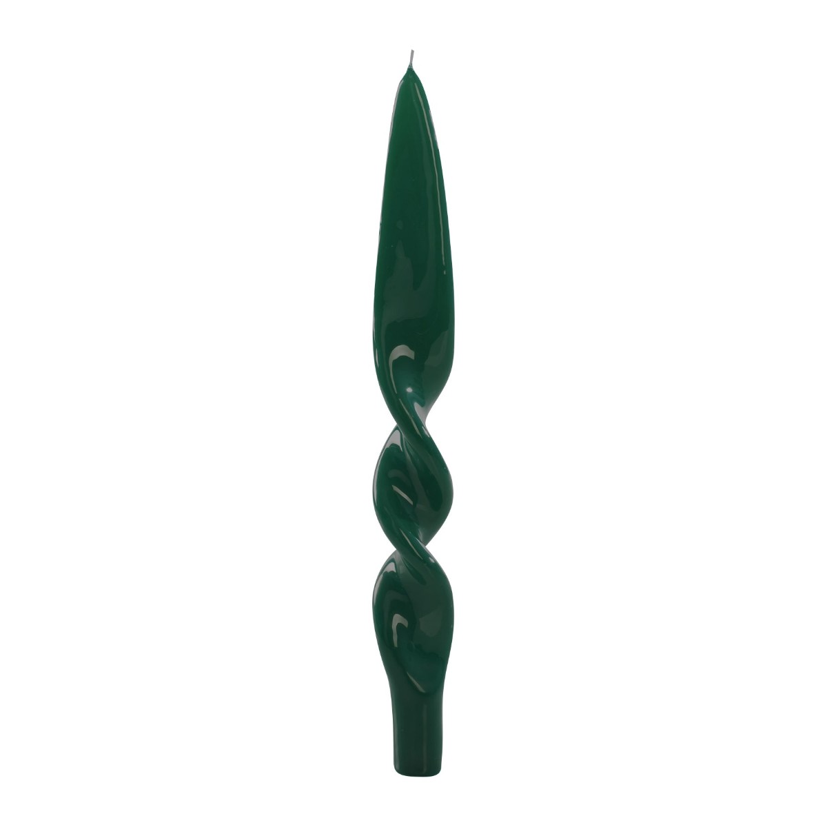 Candela tortiglione laccata Denise Ceralacca color verde inglese, alta 28 cm, fotografia su fondo bianco