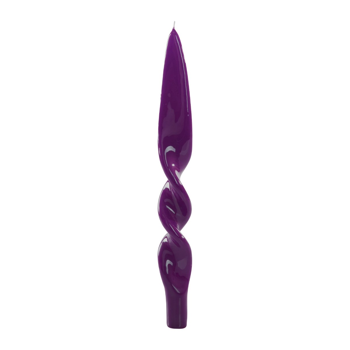 Candela tortiglione laccata Denise Ceralacca color viola ecclesiae, alta 28 cm, fotografia su fondo bianco