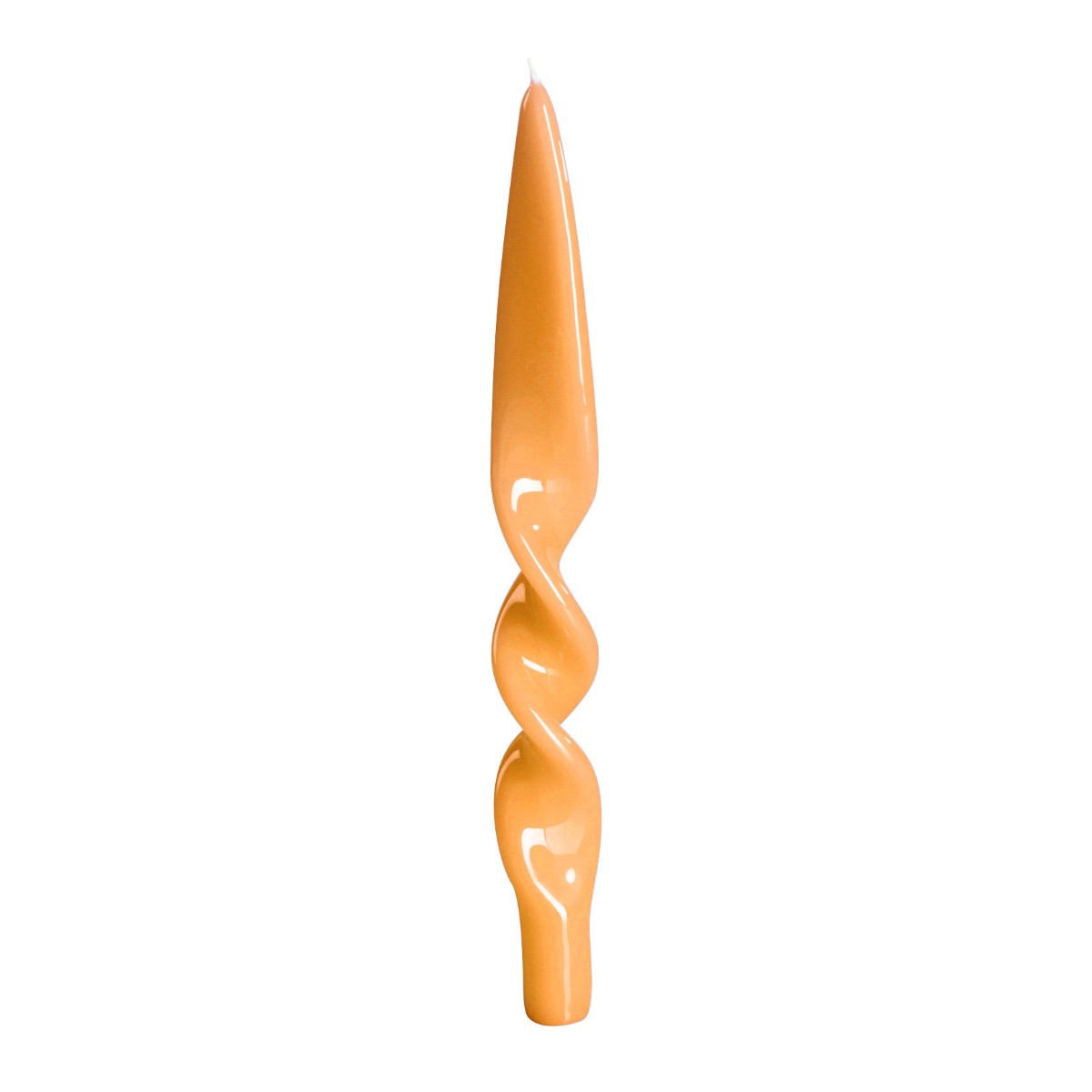 Candela tortiglione laccata Denise Ceralacca color zafferano, alta 28 cm, fotografia su fondo bianco