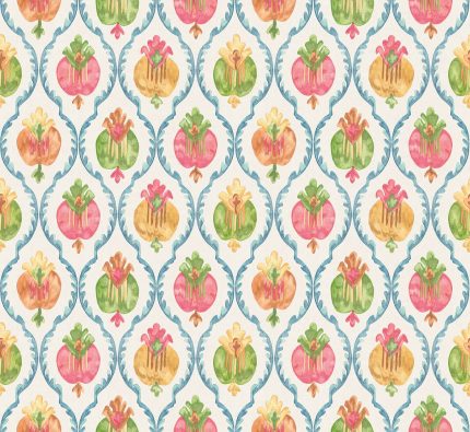 Carta da parati Mysore di Osborne & Little, collezione Belvedere, colorazione Ivory / Multi (W8121-03): campione