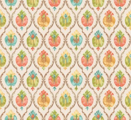 Carta da parati Mysore di Osborne & Little, collezione Belvedere, colorazione Ivory / Terracotta (W8121-04): campione