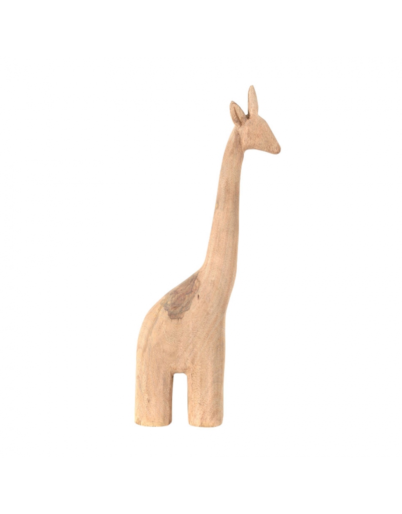 Giraffa decorativa in legno naturale vista di tre quarti