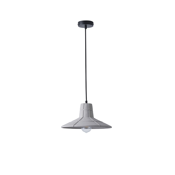 Lampada a sospensione Arme in cemento grigio a cupola larga, diametro 32 cm, vista intera con cavo e rosone